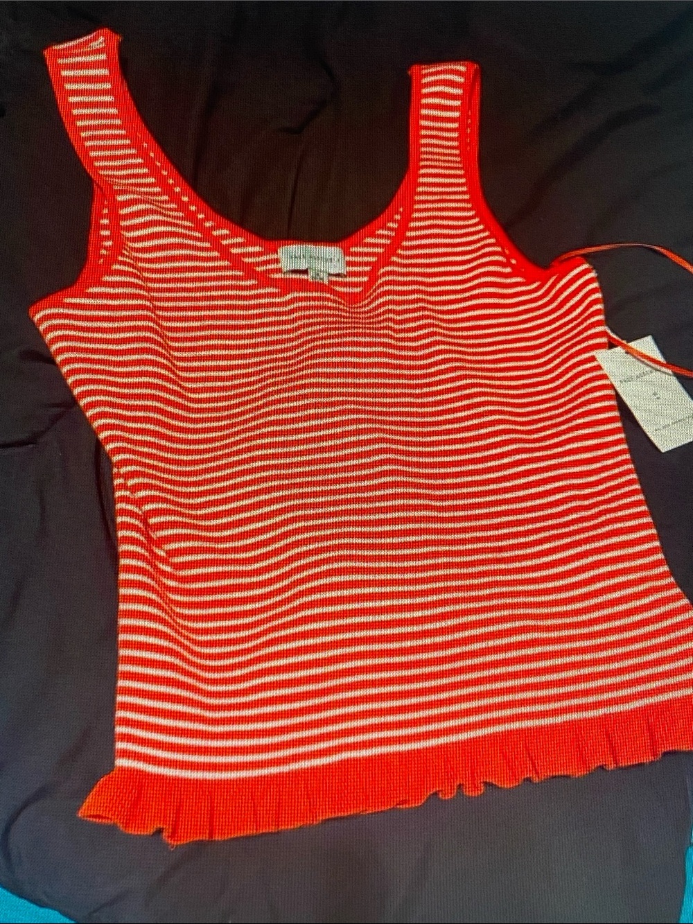 Women’s Red and White Striped Ruffle-Hem Tank Top
